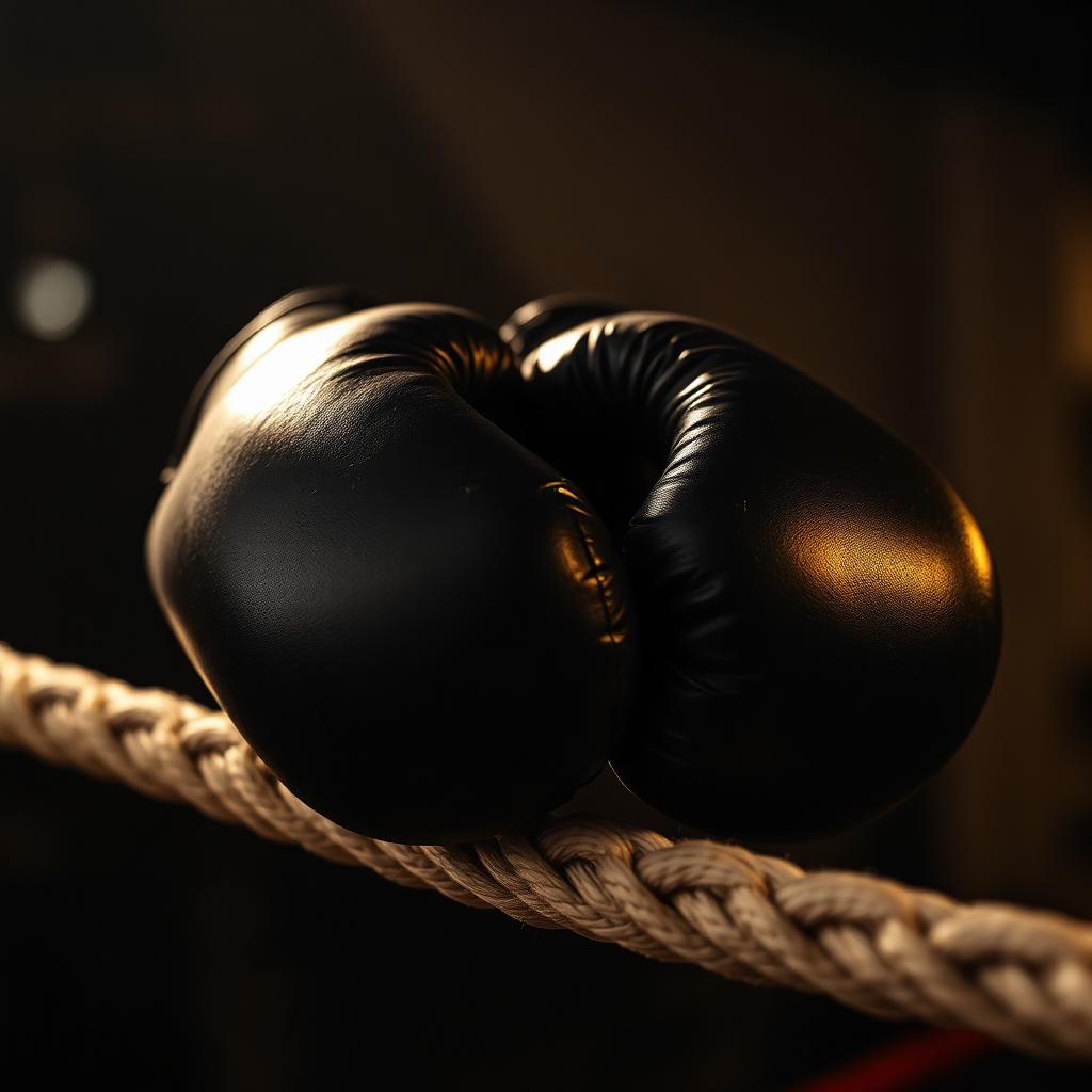 Boxhandschuhe an den Ringseilen